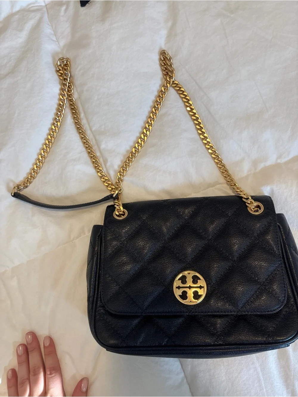 Tory Burch Black Quilted Shoulder Bag with Gold Chain Strap